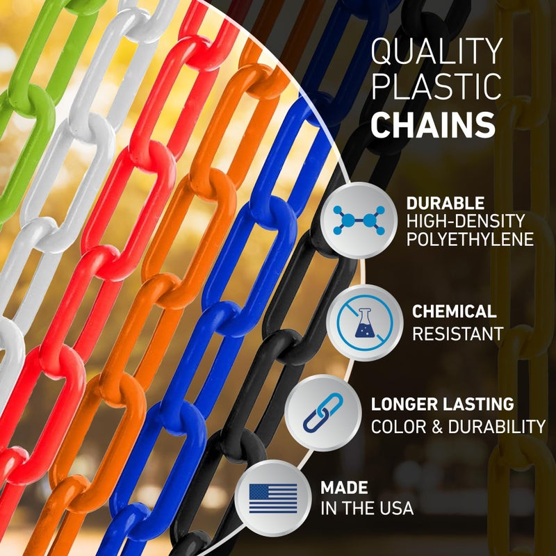 US Weight (Made in USA) 2" x 50' Yellow Plastic Safety Chain ft. SunShield UV Resistant Technology - Image 5